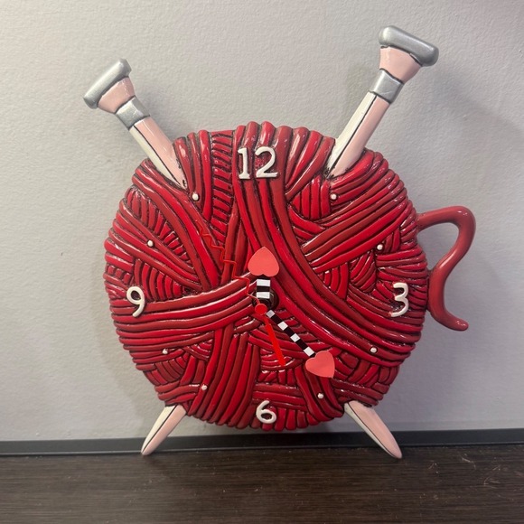Allen Designs Other - Allen Designs Studio Red Yarn Ball Knitting Wall Clock Heart missing Pendulum